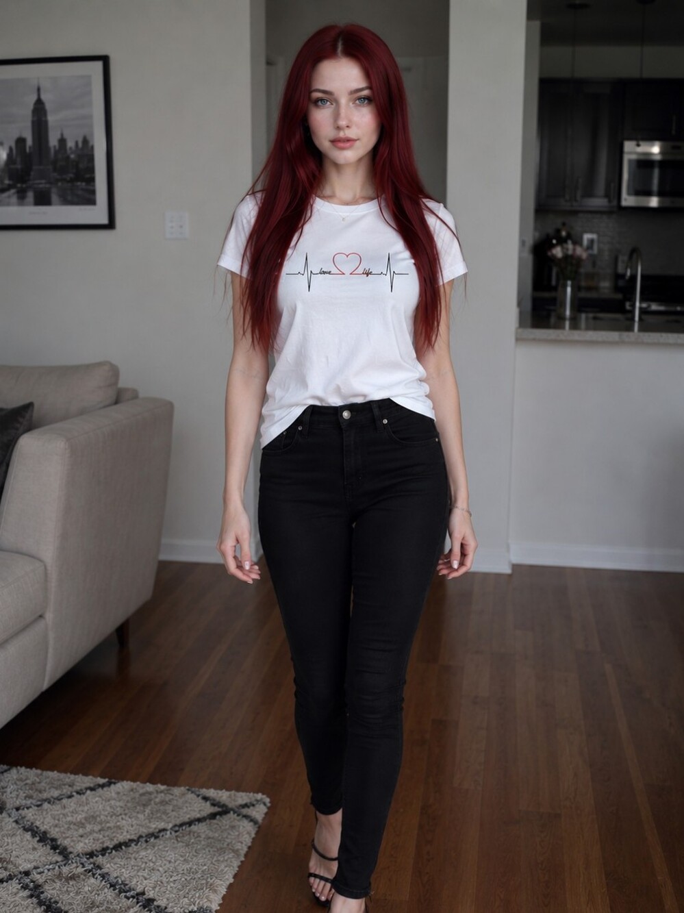 EUC Adorable Love Life Size Small White Heartbeat Cotton Tshirt!!